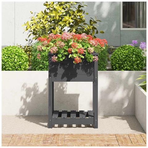 Fioriera Con Mensola Grigia 54x54x81 Cm Legno Massello Di Pino - Foto 3