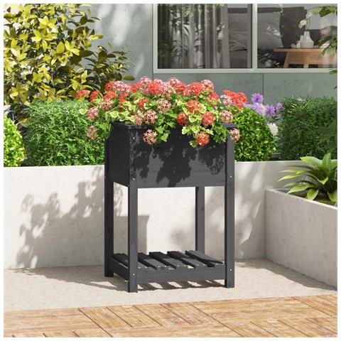 Fioriera Con Mensola Grigia 54x54x81 Cm Legno Massello Di Pino - Foto 1