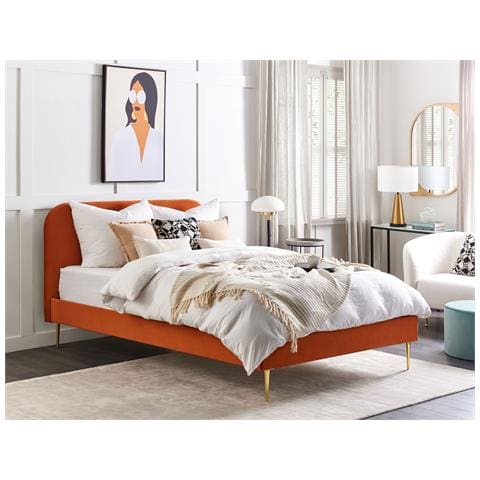Letto Velluto Flayat 160 X 200 Cm Arancione - Foto 1