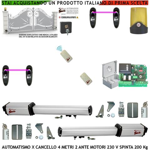 Cancello Elettrico 4 Metri 2 Ante Da 2 Mt Kit Base 2 Motori Elettromeccanici 230 V Sblocco Corsa 300 Mm Spinta 2 Q.li - Foto 1