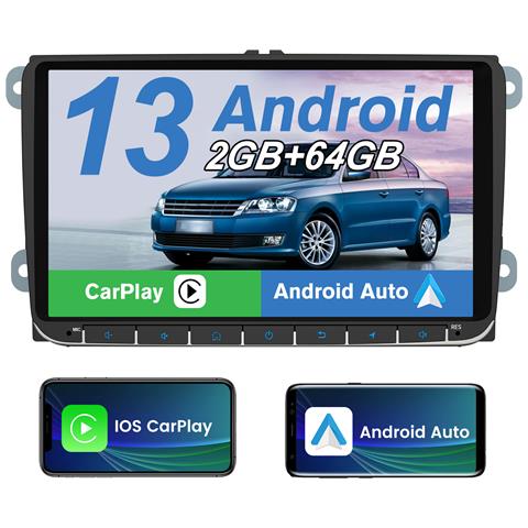 9 Pollici Android 12 Autoradio [2g+64gb] Con Carplay /android Auto Per Vw Golf 5 6 Plus Polo Passat Tiguan Seat, Car Radio Gps Bluetooth Wifi Fm Rds Eq Comandi Al Volante - Foto 1