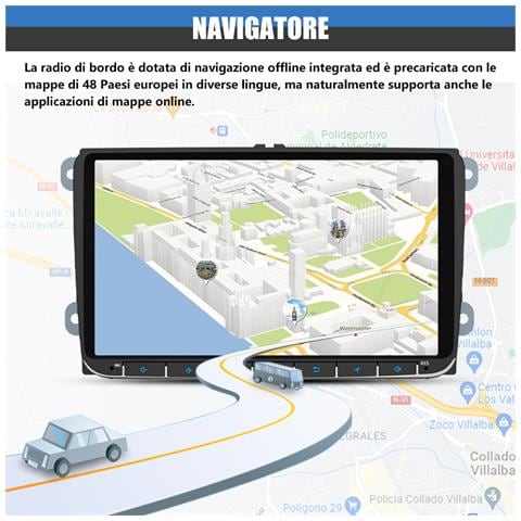 9 Pollici Android 12 Autoradio [2g+64gb] Con Carplay /android Auto Per Vw Golf 5 6 Plus Polo Passat Tiguan Seat, Car Radio Gps Bluetooth Wifi Fm Rds Eq Comandi Al Volante - Foto 8