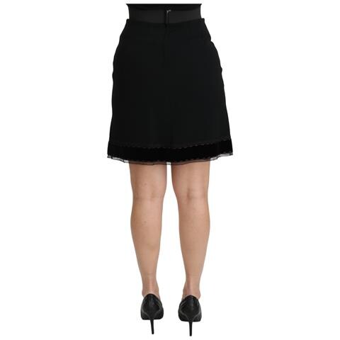 Minigonna Nera In Viscosa A Vita Alta Con Linea Ad A - It38-xs - Foto 2