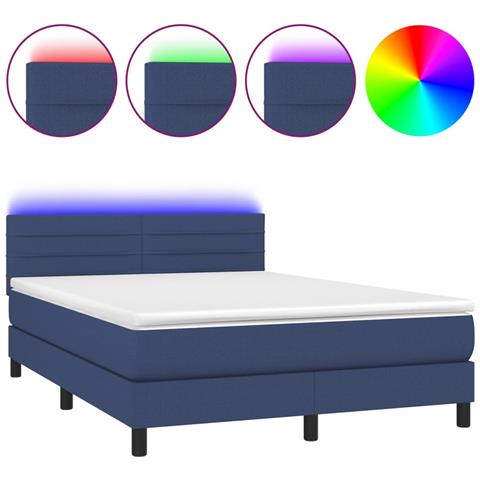 Letto a Molle con Materasso e LED Blu 140x190 cm in Tessuto - Foto 1