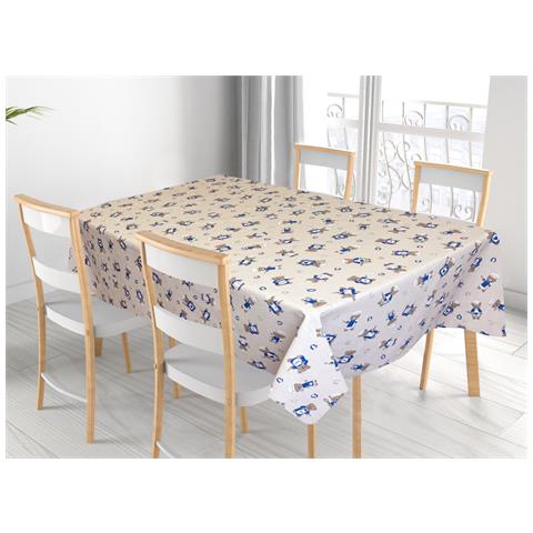 Tovaglia Per Salotto Cucina Tavolo 100% Cotone Made In Italy Orsetto Chef 140x240 Blu - Foto 1