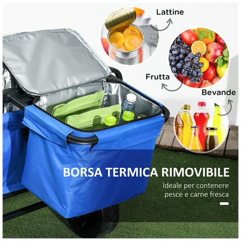 Carrello da Giardino 110L con Maniglia Telescopica e Borsa Termica da 15L in Acciaio e Tessuto, Blu - Foto 2