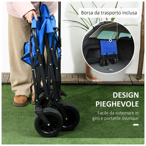 Carrello da Giardino 110L con Maniglia Telescopica e Borsa Termica da 15L in Acciaio e Tessuto, Blu - Foto 6
