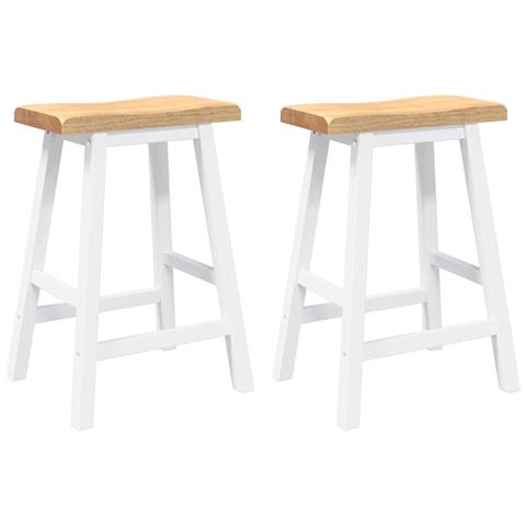 Sgabelli Da Bar 2 Pz Bianchi In Legno Massello Di Hevea - Foto 1