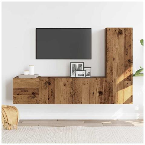 Mobili Tv A Parete 3 Pz Legno Antico In Legno Multistrato - Foto 3