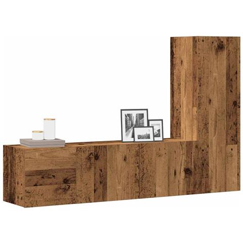 Mobili Tv A Parete 3 Pz Legno Antico In Legno Multistrato - Foto 1
