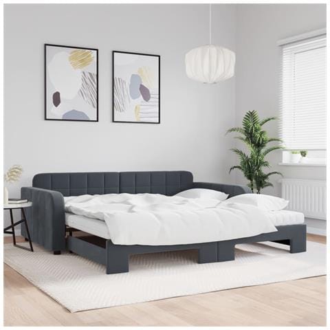 Divano Letto Estraibile Materassi Grigio Scuro 100x200 Velluto - Foto 1