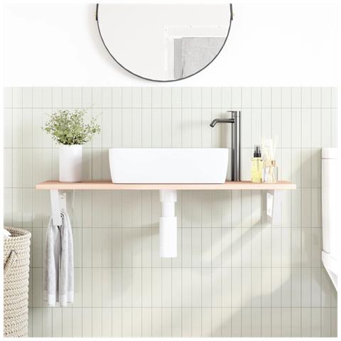 Ripiano A Parete Per Lavabo In Acciaio E Massello Di Rovere - Foto 2