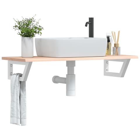 Ripiano A Parete Per Lavabo In Acciaio E Massello Di Rovere - Foto 8