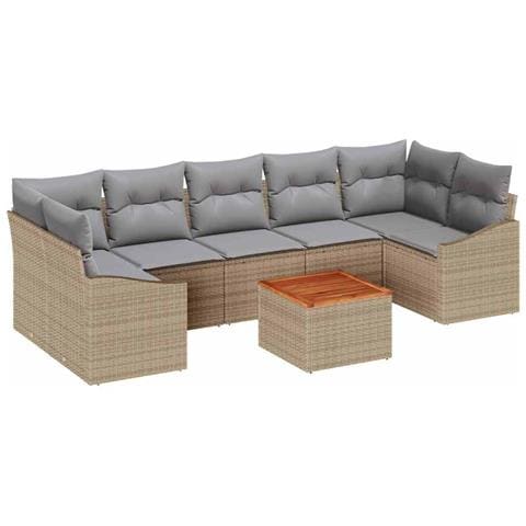 Set Divano da Giardino da 8 pezzi con cuscini beige in rattan sintetico - Foto 1