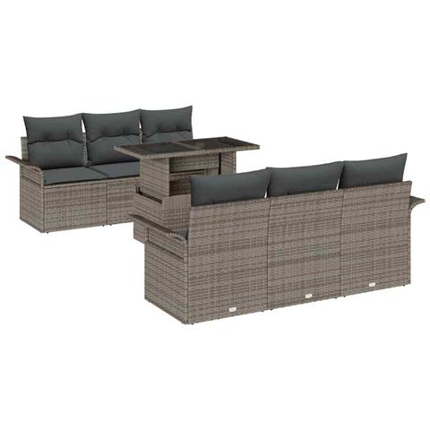 Set Divano Giardino con Cuscini 7 Pezzi Grigio Polyrattan - Foto 1