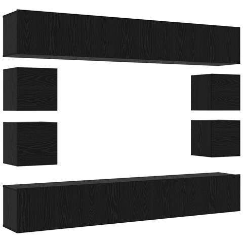 Set di mobili TV  a 8 pezzi montato a parete in rovere nero legno ingegnerizzato, Mobili TV a parete  2 pz rovere nero 30.5x30x30 cm, Mobili TV  2 pz rovere nero 100x30x30 cm legno ingegnerizzato - Foto 1