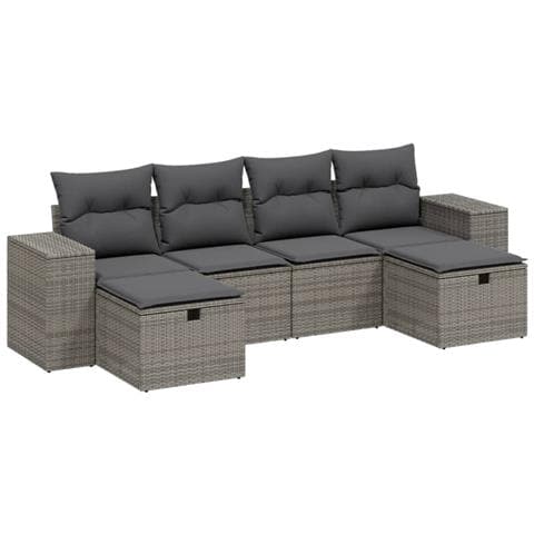 Set Divano da Giardino 6 pz con Cuscini Grigio in Polyrattan - Foto 1