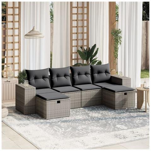 Set Divano da Giardino 6 pz con Cuscini Grigio in Polyrattan - Foto 2