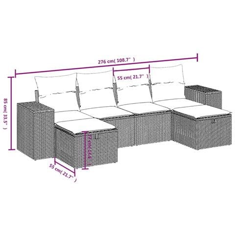 Set Divano da Giardino 6 pz con Cuscini Grigio in Polyrattan - Foto 4