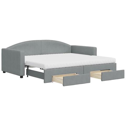 Divano Letto Estraibile Cassetti Grigio Chiaro 90x190cm Tessuto - Foto 1