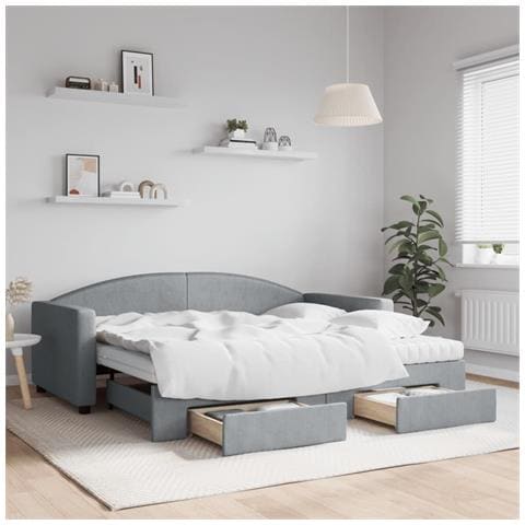 Divano Letto Estraibile Cassetti Grigio Chiaro 90x190cm Tessuto - Foto 2