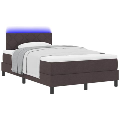 Letto a Rete con Materasso e LED Marrone Scuro 120x190 cm in Tessuto - Foto 1