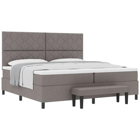 Letto con Box Spring e Materasso & Panchina Taupe 200x200 cm Tessuto - Foto 1