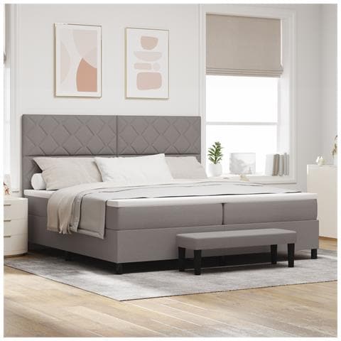 Letto con Box Spring e Materasso & Panchina Taupe 200x200 cm Tessuto - Foto 2