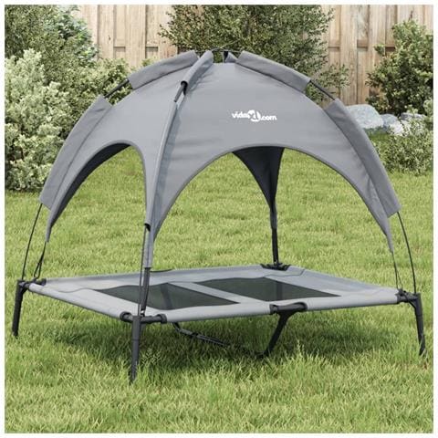 Lettino per Cani con Tetto Tessuto Oxford Antracite e Acciaio - Foto 2