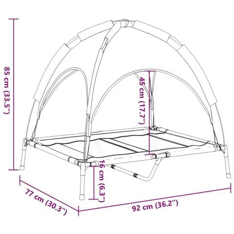 Lettino per Cani con Tetto Tessuto Oxford Antracite e Acciaio - Foto 9