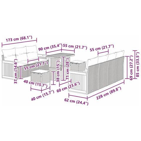 Set Divano da Giardino 10 pcs Nero e crema 90 x 55 x 71 cm - Foto 9