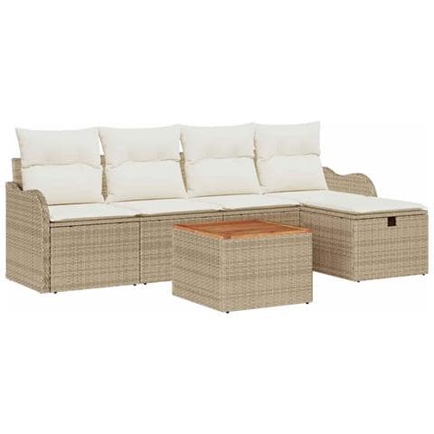 Set Divano da Giardino con cuscino 6 pcs Beige Poly Rattan - Foto 1