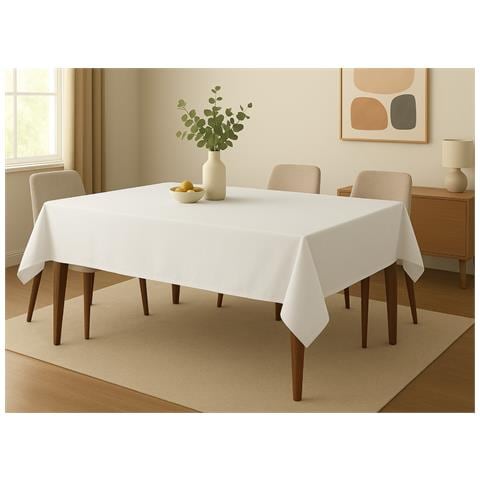 Tovaglia Cucina Soggiorno Antimacchia Idrorepellente Linen Rotonda 160cm Bianco - Foto 5