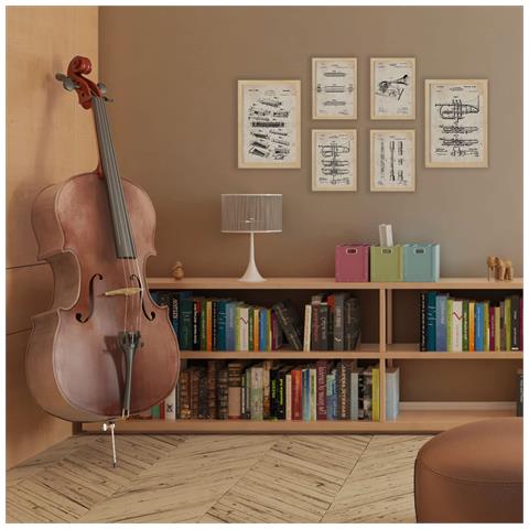 Set Di 6 Stampe Poster Con Brevetti Di Strumenti A Fiato Poster Con Immagini Di Brevetti Retrò Design D'interni In Stile Vintage A3 & A4 Cornice Bianca - Foto 6