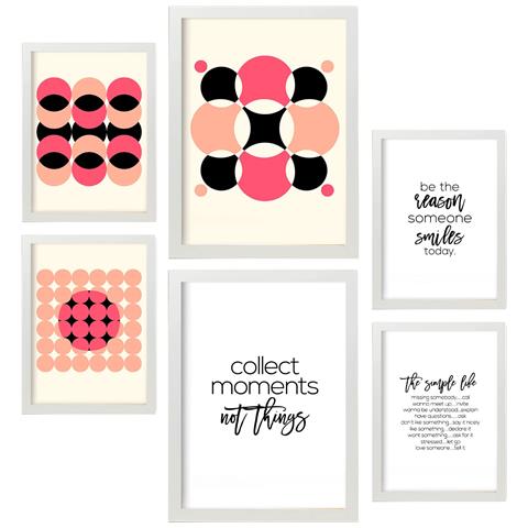 Set Di 6 Stampe Collezione Di Poster Rosa E Neri Con Estetica Collage Per La Decorazione D'interni A3 & A4 Cornice Bianca - Foto 1