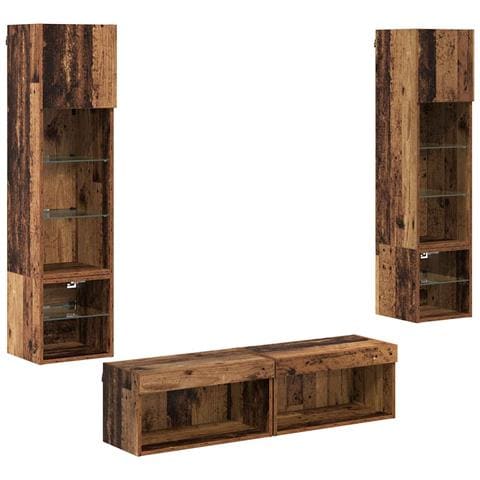 Unità TV da Parete 6 pcs Legno vecchio Legno multistrato - Foto 1