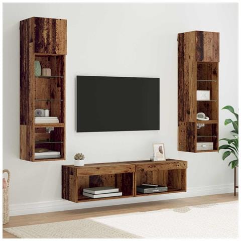 Unità TV da Parete 6 pcs Legno vecchio Legno multistrato - Foto 2