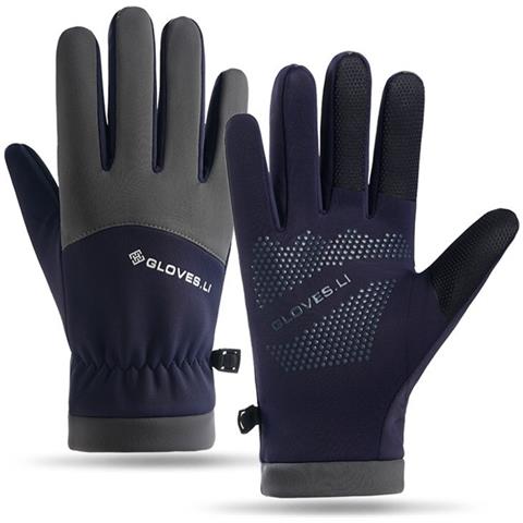 Guanti Invernali Foderati In Pile Antivento Touchscreen Per Sport All'aperto Black+blue - Foto 1