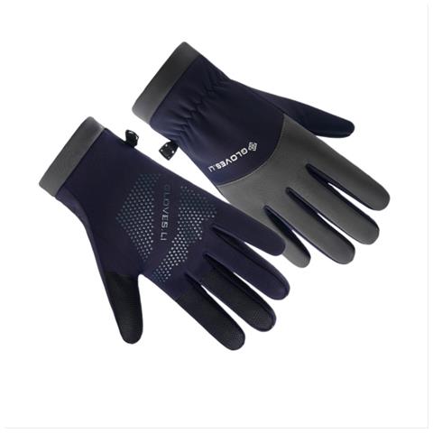 Guanti Invernali Foderati In Pile Antivento Touchscreen Per Sport All'aperto Black+blue - Foto 2