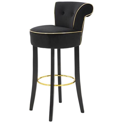 Sgabello Da Bar Luxy Nero In Velluto E Legno Con Profili Dorati - Foto 2