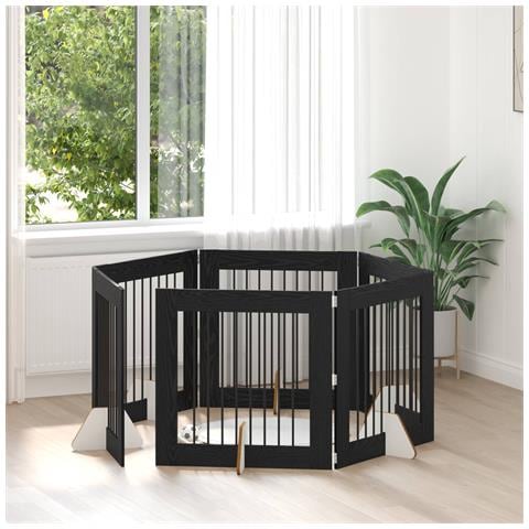 Cancello per cani con supporti 6 pcs Rovere Nero 80 x 80 cm - Foto 2