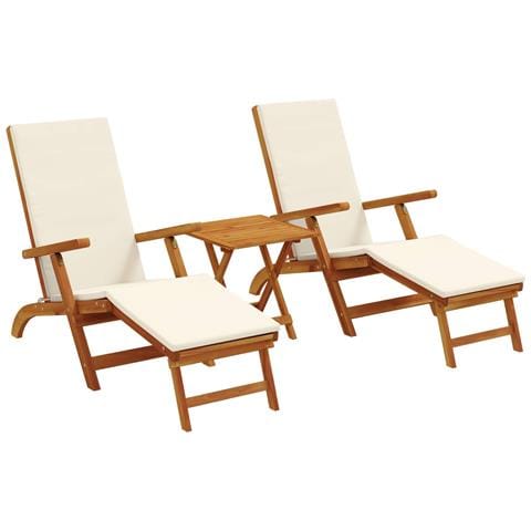 Lettino prendisole reclinabile e pieghevole 3 pcs Bianco Crema - Foto 1