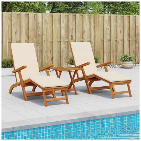 Lettino prendisole reclinabile e pieghevole 3 pcs Bianco Crema - Foto 2