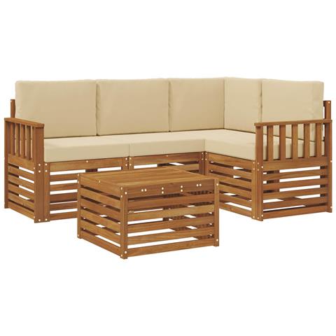 Set di divani da esterno con cuscino 5 pcs Naturale e Beige - Foto 1