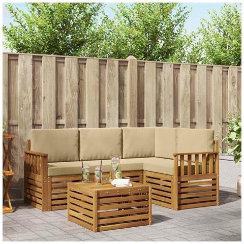Set di divani da esterno con cuscino 5 pcs Naturale e Beige - Foto 2