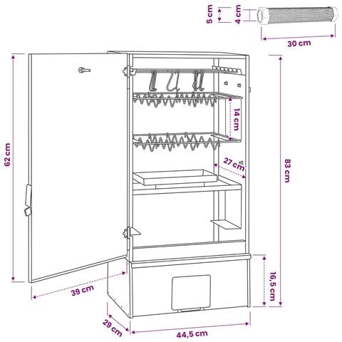 Forno Affumicatore 3 pz 44,5 x 29 x 83 cm Acciaio zincato - Foto 7