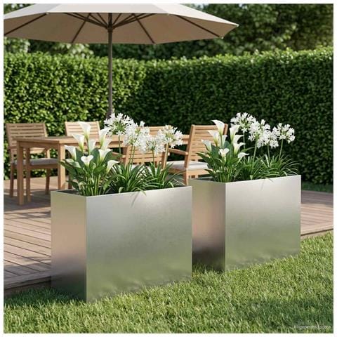 Vaso da giardino 2 pz Argento 60 x 30 x 40 cm Acciaio Inox - Foto 2
