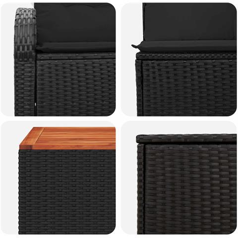 Set di divani 6 pz Nero Rattan sintetico e Acciaio - Foto 2
