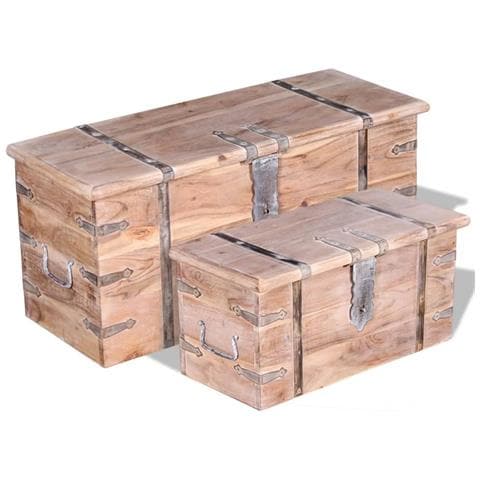 Set 2 Pezzi Cassapanca in Legno Massiccio di Acacia - Foto 1