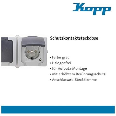 137056002, Presa di Corrente con Sistema Protezione da contatto chat Elevata, 2 moduli, con coperchio, sopra intonaco, Grigio - Foto 2